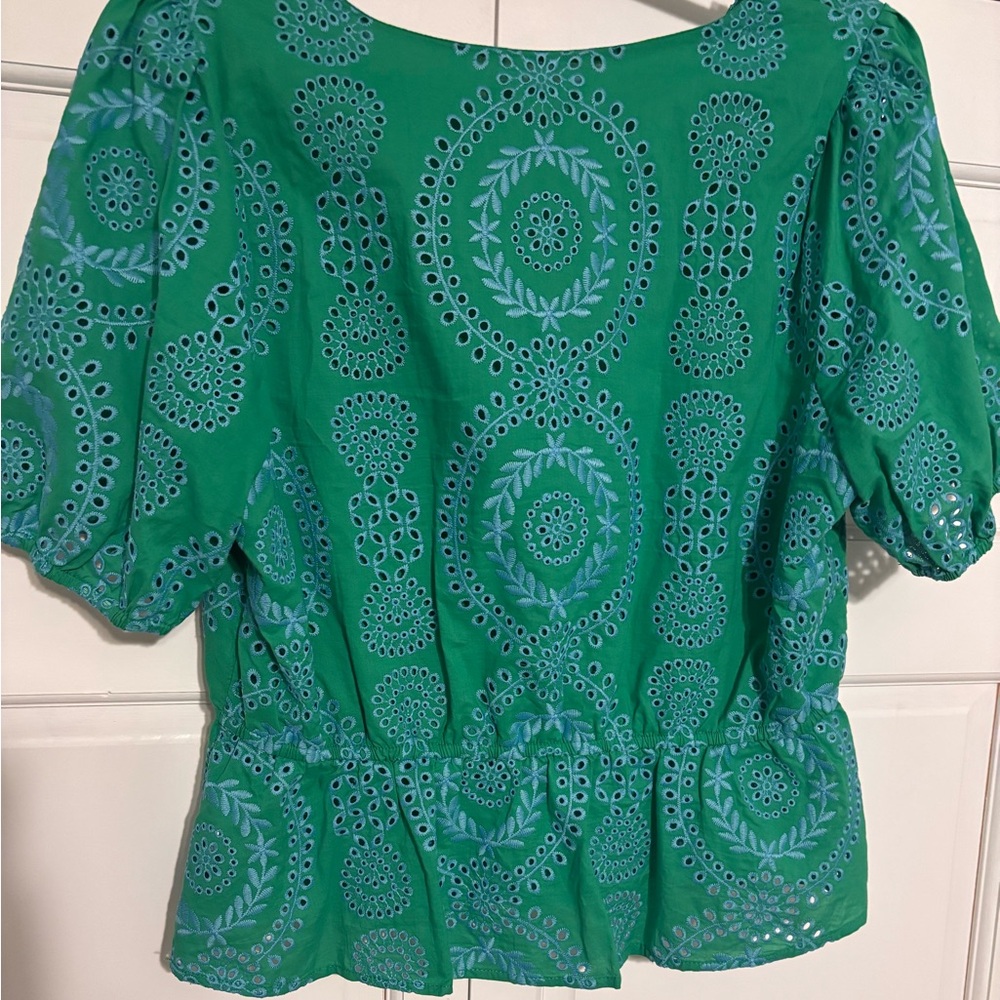 Skies Are Blue Green Eyelet Peplum - Picture 4 of 4